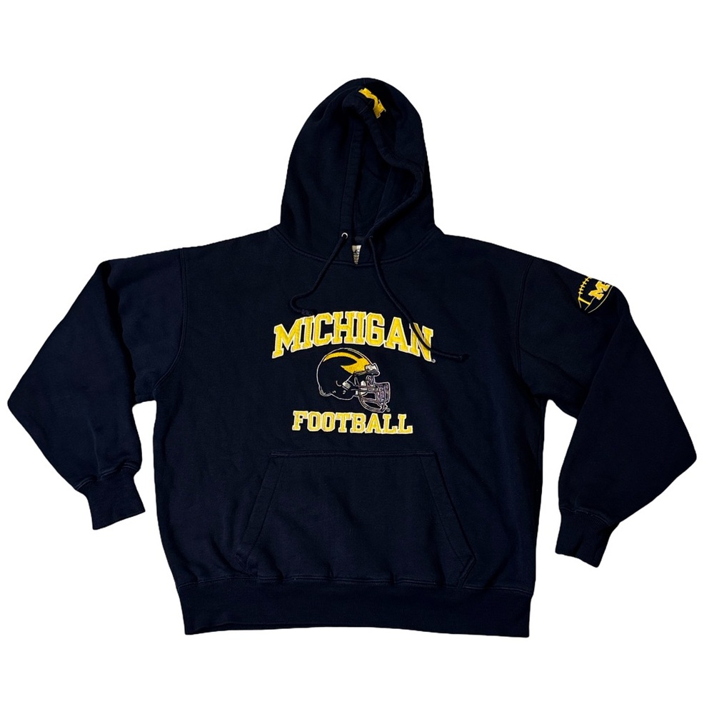 Champion mens L Large blue University of Michigan football fleece hoodie EUC